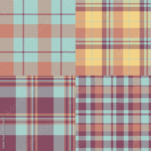Plaid collection ideal for cushion shams. Vector tartan patterns add style to bedroom and living room decor. Seamless repeats keep edges clean.