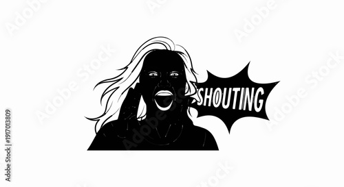 Woman shouting with text bubble