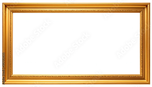Ornate gold rectangular picture frame, empty white center, classic and detailed
