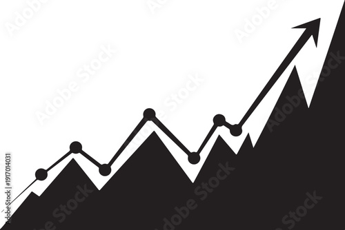 Black and white upward trending line graph with dots