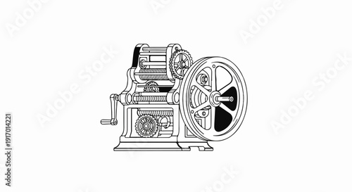 Vintage mechanical device with gears and a large flywheel