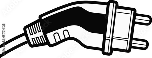 A stylized black and white illustration of an electrical plug
