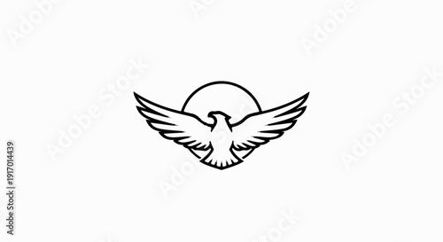 A minimalist line art of a bird with wings spread against a circular backdrop