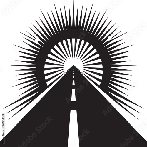 Striking black and white highway to enlightenment, perfect for travel blogs and motivational media