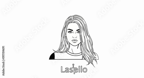 Stylized sketch of a young woman with flowing hair and a confident gaze