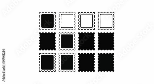 Set of postage stamps, some filled, some outlined, arranged in a grid