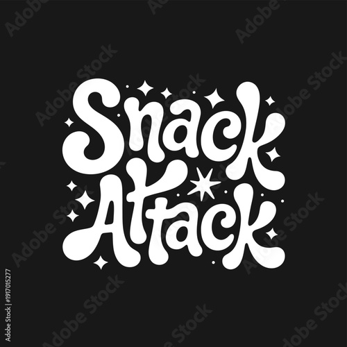 Cute and playful snack attack logo with stars and bubbles isolated on white background, Vector, illustration