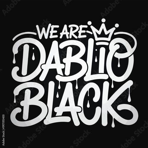 Graffiti style text art with a crown symbol and dripping paint effect on a black background isolated on white background, Vector, illustration