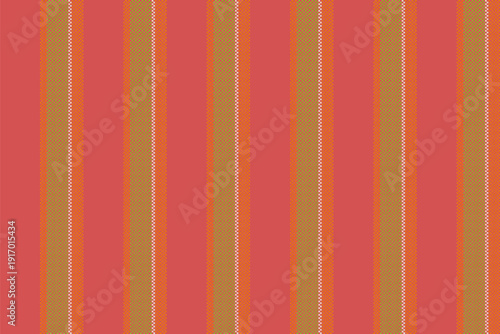 Messy texture background vector, plain vertical seamless pattern. Bedding textile fabric stripe lines in red and lime colors.