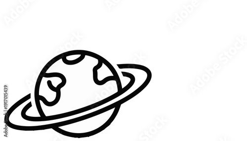 A simple line drawing of a planet with a ring around it