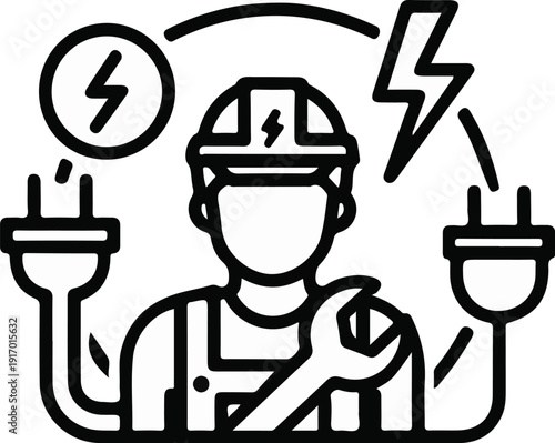Icon of a worker with electrical tools and symbols