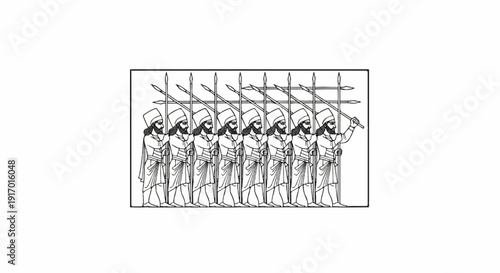 Ancient warriors with spears arranged in a line, ready for battle