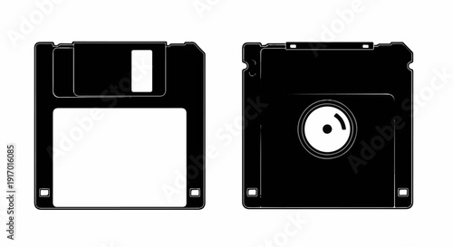 Two black floppy disk icons, one showing front, one showing back