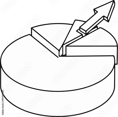3D pie chart graphic with an arrow pointing out of a slice