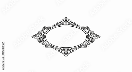 Ornate black and white oval frame with decorative swirls