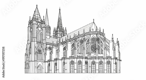 Ornate gothic cathedral exterior, intricately detailed with spires and arched windows