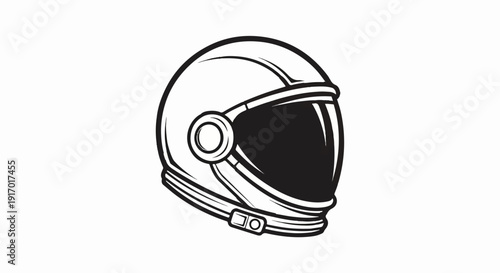 Black and white illustration of a classic astronaut helmet with a dark visor