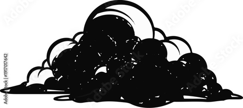 Stylized black ink drawing of a large, dense cumulus cloud against a white background