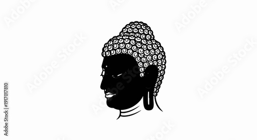 Profile silhouette of a Buddha head with curly hair
