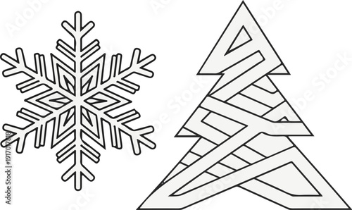 Stylized snowflake and Christmas tree outline