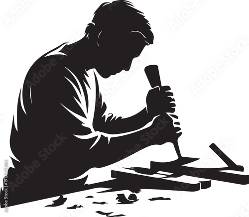 Man Carving Wood with a Knife Silhouette