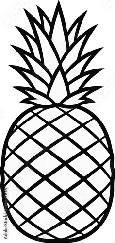 A simple, black and white line drawing of a pineapple, iconic fruit
