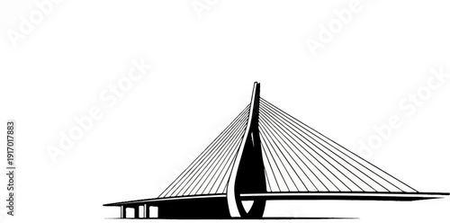 Modern cable-stayed bridge structure with a distinctive central pylon