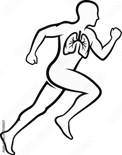 Outline of a person running with lungs depicted inside the chest cavity