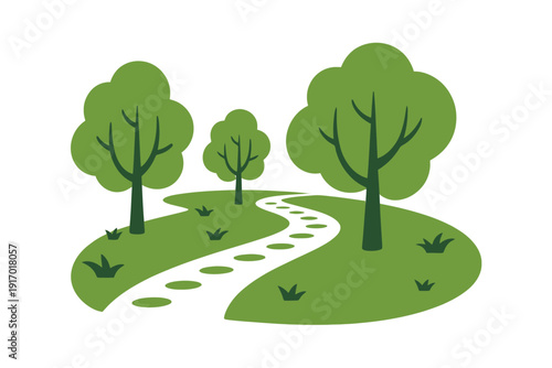 Minimalist Green Trees and Pathway in Flat Design