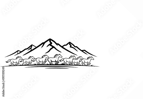 Majestic horses gallop across a rugged mountain landscape