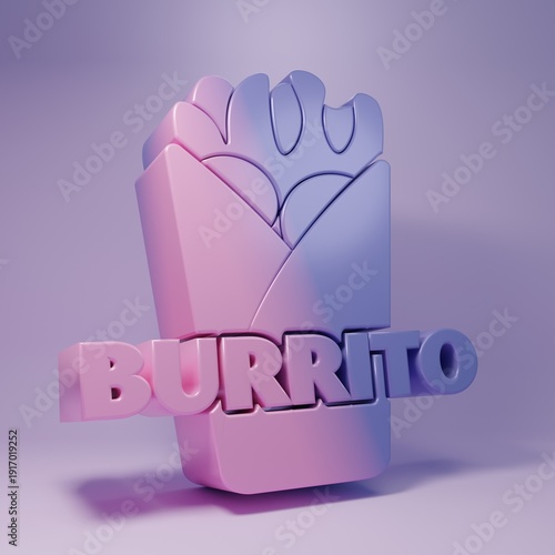 Purple Burrito icon isolated on purple background. Traditional mexican fast food. Minimalism concept. 3D render illustration