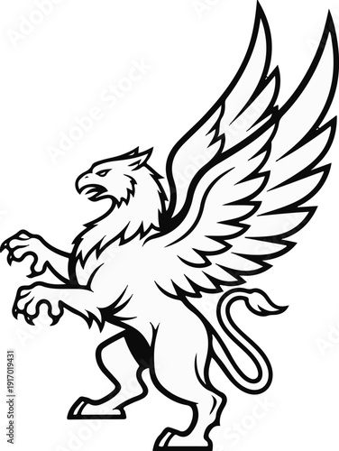 Stylized heraldic creature with eagle head, wings, and lion body
