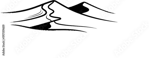 Abstract brush strokes depict desert sand dunes with a winding path