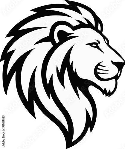 Stylized black and white profile of a lion's head with a flowing mane (2)
