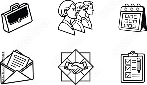 Corporate business line icons set. Office communication and teamwork vector symbols