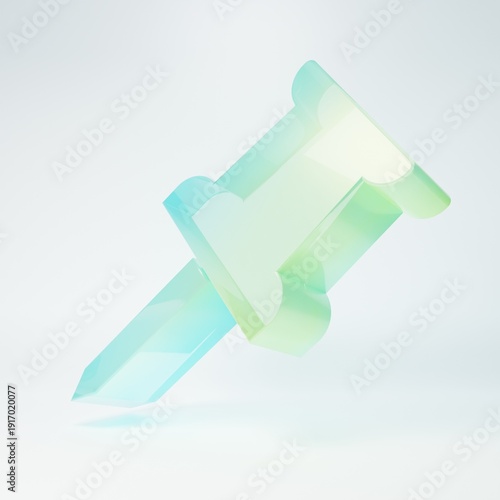 Frosted glass Push pin icon isolated on white background. Thumbtacks sign. Minimalism concept. 3D render illustration