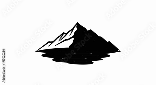 Stylized black mountain silhouette reflecting in rippling water