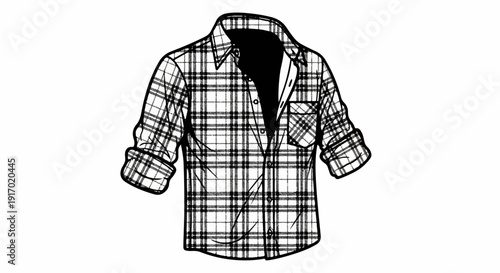 A plaid button-up shirt with rolled sleeves, white background