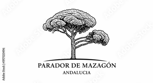 Stylized pine tree with text below