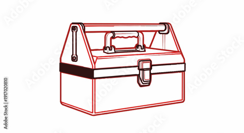 Red-outlined metal toolbox with a central latch and handle