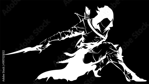 Silhouette of Hooded Archer Crouching