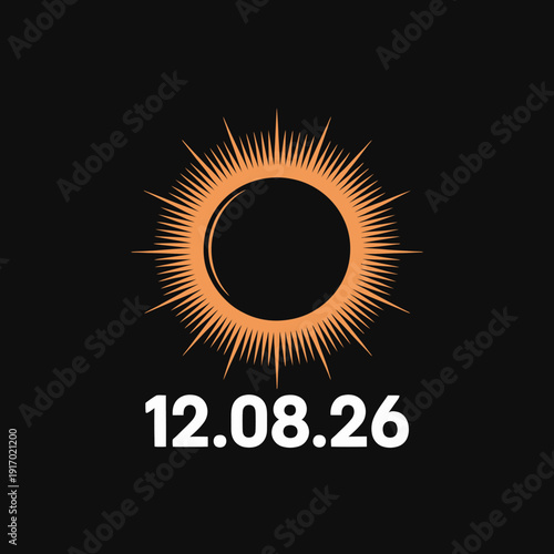 An illustration of a solar eclipse with bright orange corona