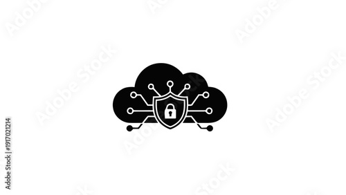 Vector illustration of cloud security concept icon with shield and padlock, data protection, network technology symbol on a transparent background