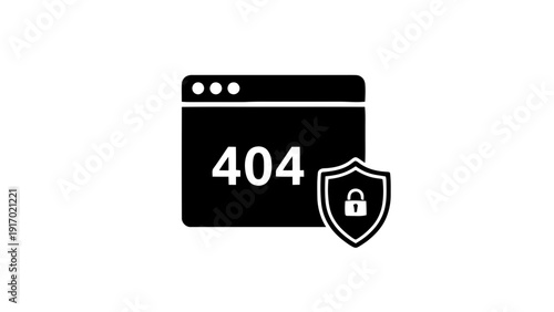 Vector illustration of 404 error page not found with security shield icon vector graphic on a transparent background