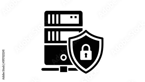 Vector illustration of server security icon with shield and padlock symbol for data protection and cybersecurity concept on a transparent background
