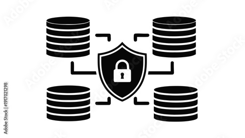 Vector illustration of database security concept icon, data protection and network storage system with shield and lock symbol, vector graphic on a transparent background