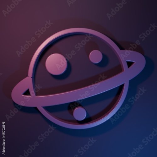 Purple Planet Saturn with planetary ring system icon isolated on purple-blue background. Minimalism concept. 3D render illustration