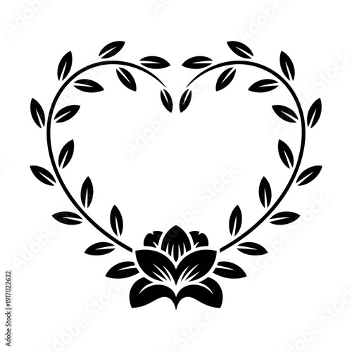 A black heart-shaped floral design on a white background