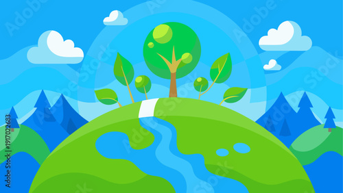 A hand gently cradling a small tree sprouting from the globe symbolizing environmental care.