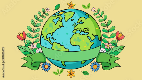 A hand gently cradling a small tree sprouting from the globe symbolizing environmental care.